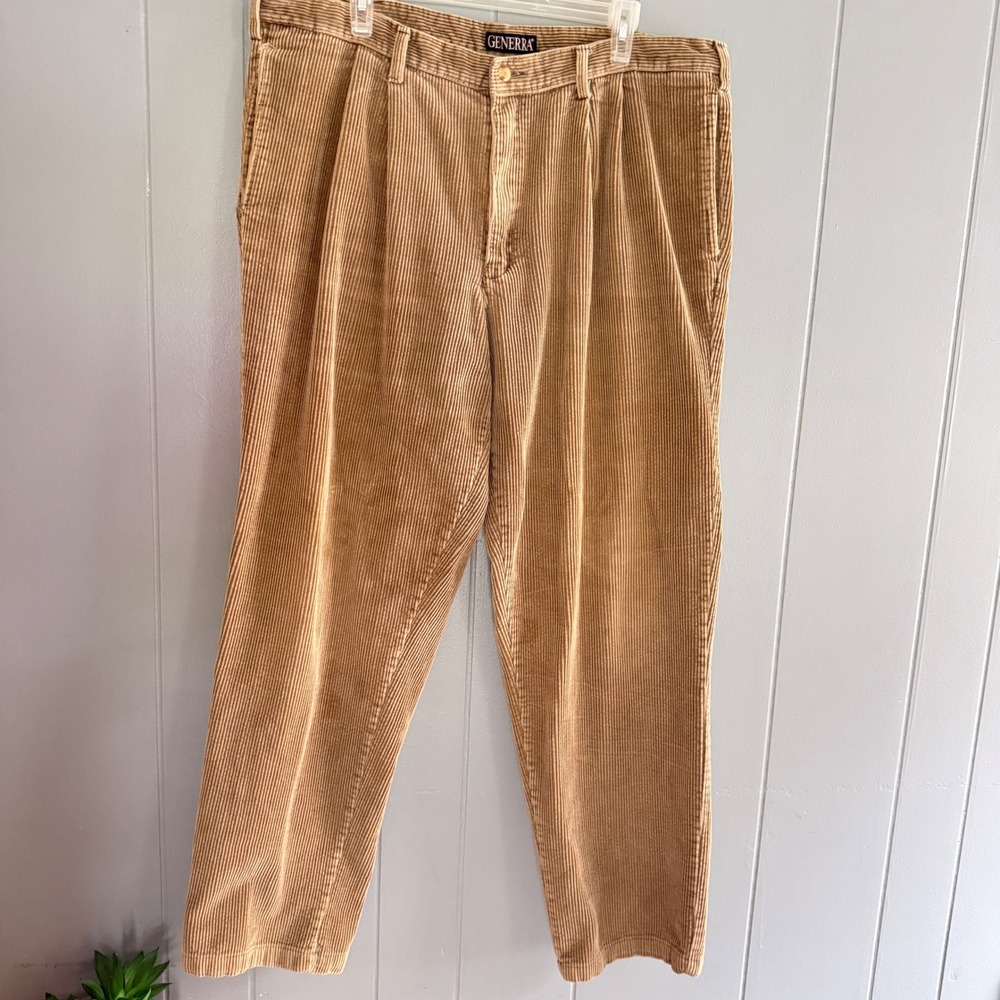 Vtg 90s Generra Wide Wale Corduroy Pleated Pants Mens 37x30 Tapered Indie Grunge